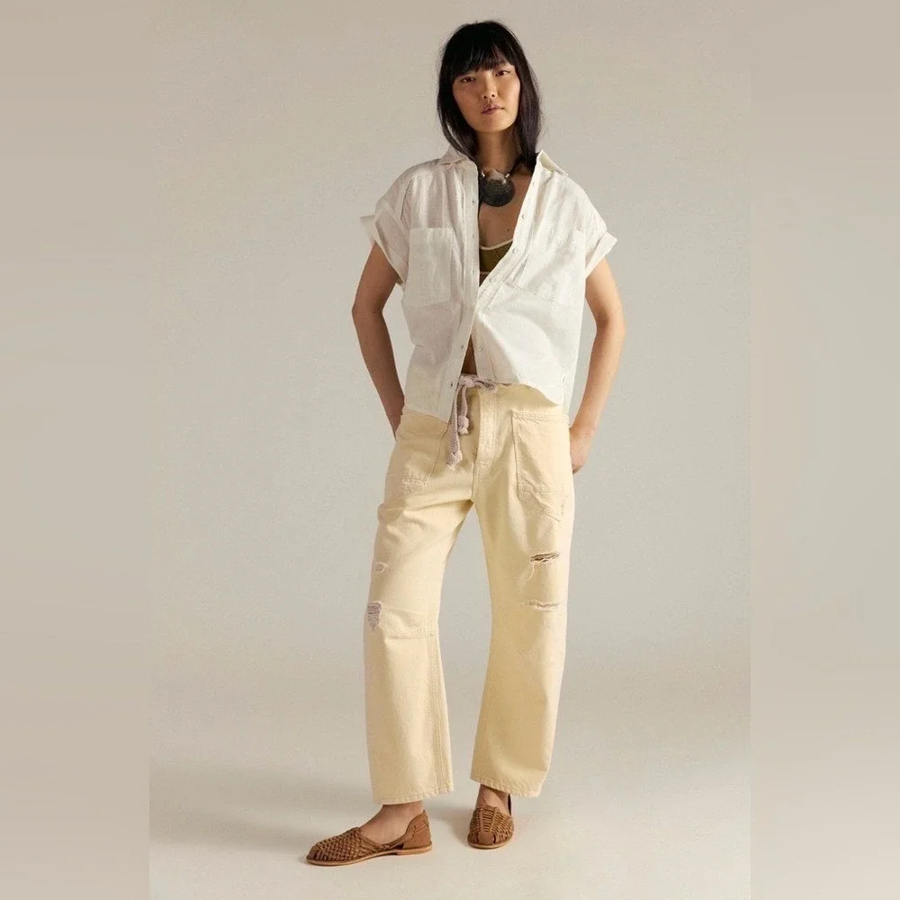 Free People RARE Yellow Lemon Icing Moxie Barrel Jeans Size 29 NWT Retired